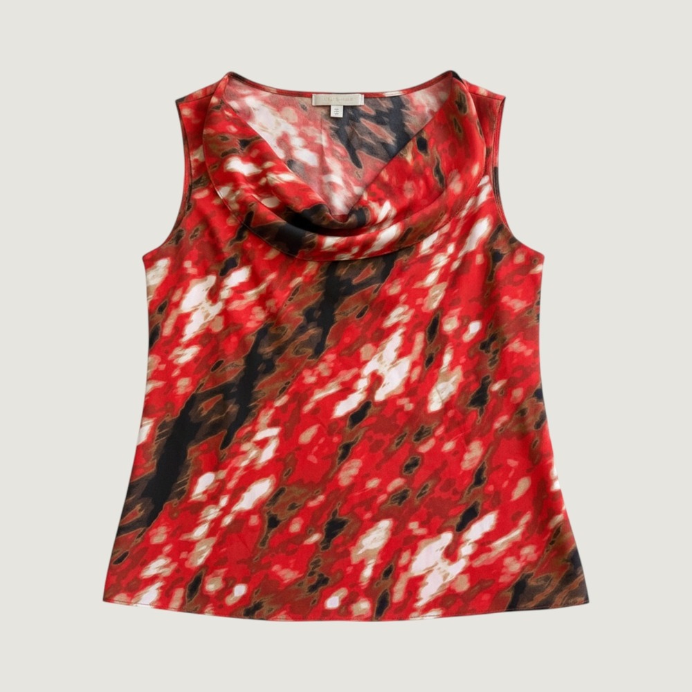 Worthington Women Red Black Abstract Print Cowl Neck Sleeveless Blouse Large‎